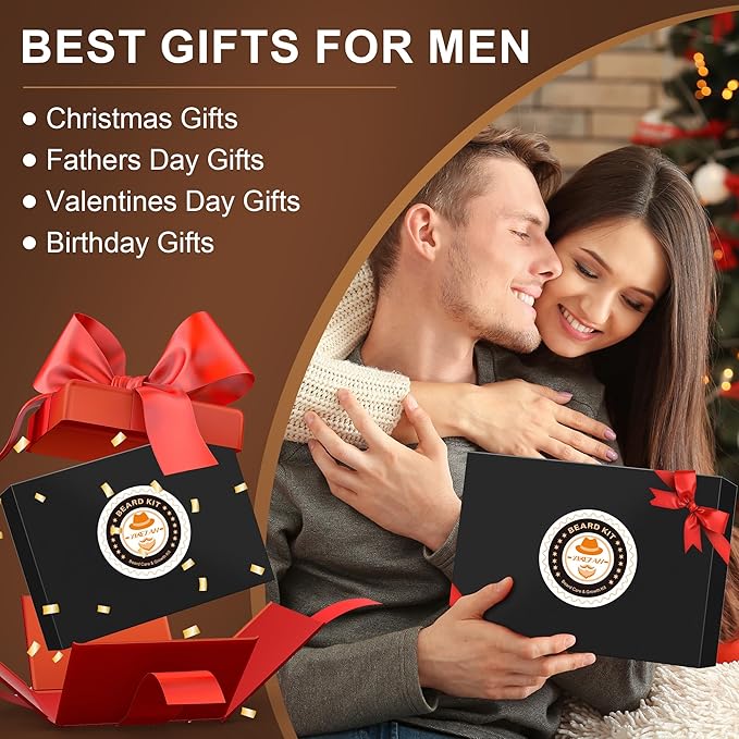 XIKEZAN Mens Gifts, Beard Grooming Kit with Sweet Orange Beard Wash,Oil, Conditioner,Balm,Brush,Comb,Cool Mens Christmas Secret Santa Gifts for Dad Husband Grandpa Boyfriend Him Stocking Stuffers