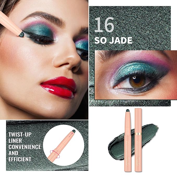 Oulac Dark Green Eyeshadow Stick – Twist-Up Creamy Crayon, Waterproof Long Lasting Eye Makeup, Vegan & Cruelty-Free Eye Makeup, 1.25g, 16 So Jade