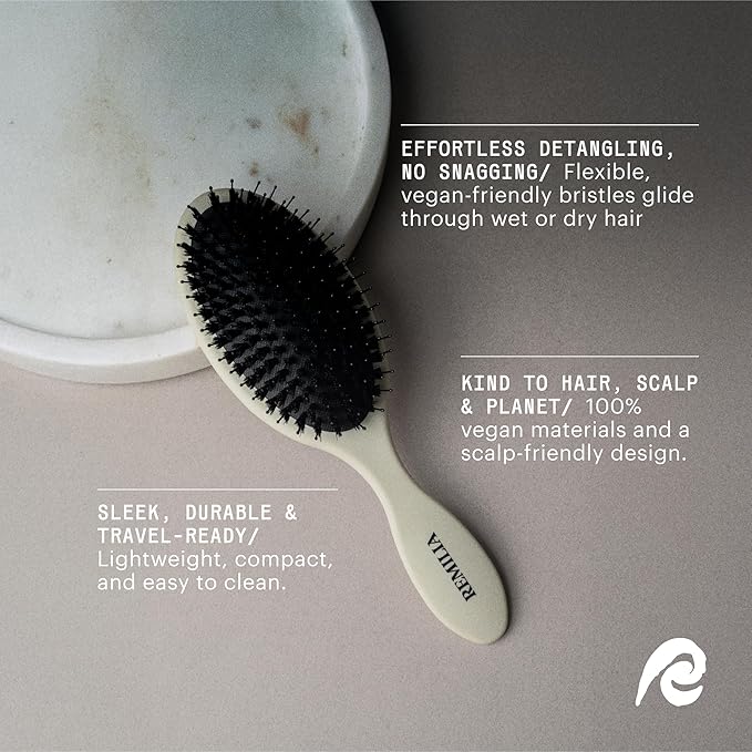 Remilia Vegan Lush Paddle Hair Brush with Boar-Like Bristles for Smooth Detangling and Daily Scalp Comfort - Lightweight Travel-Ready Design for All Hair Types - Sand