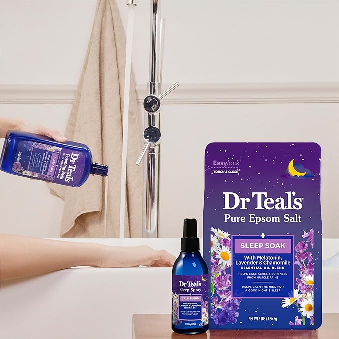 Dr Teal's Foaming Bath with Pure Epsom Salt, Melatonin Sleep Soak with Essential Oil Blend, 34 fl oz (Pack of 4)