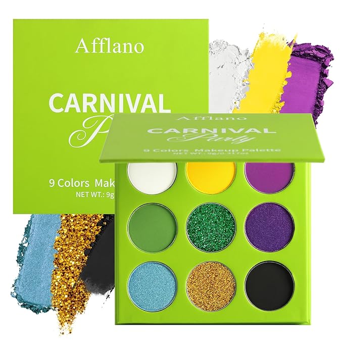 Purple Green Gold Eyeshadow Palette, Matte Shimmer Lavender Green Goth Smoky Eye Shadow Makeup Palette, Pigmented Long Lasting Mardi Gras Makeup Pallet for Stage, Witch, Ursula, Beetlejuice, Cosplay