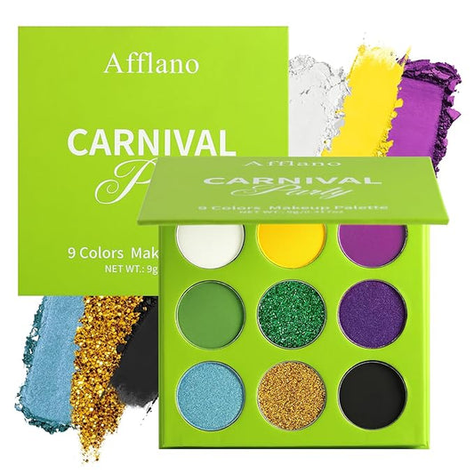 Purple Green Gold Eyeshadow Palette, Matte Shimmer Lavender Green Goth Smoky Eye Shadow Makeup Palette, Pigmented Long Lasting Mardi Gras Makeup Pallet for Stage, Witch, Ursula, Beetlejuice, Cosplay