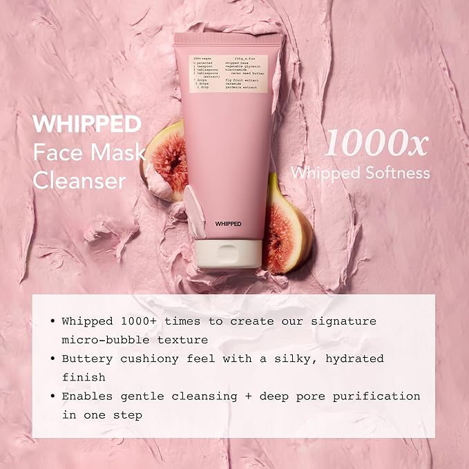 Whipped Korean Skincare Face Wash, Moisturizing & Barrier Care Vegan Facial Cleanser for Dry Sensitive Skin, Niacinamide, Hyaluronic Acid, Ceramide, Fig & Cacao Butter, Doubles as a Face Mask, 4.5 oz