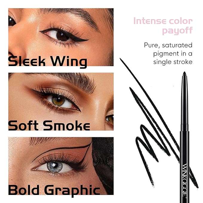Black Eyeliner No Budge Retractable Eye Liner, Creamy Pigmented & Waterproof Creates Bold & Defined Lines Vegan & Cruelty-Free Easy to Apply （Black）