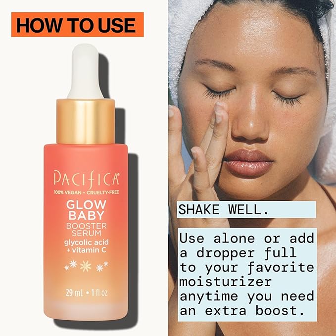 Pacifica Vitamin C Serum for Face – Glow Baby Brightening Facial Serum with Glycolic Acid – Vitamin C Booster Skin Care, Dark Spot Corrector, Vegan Skincare for Glowing Skin, Dermatologist Tested