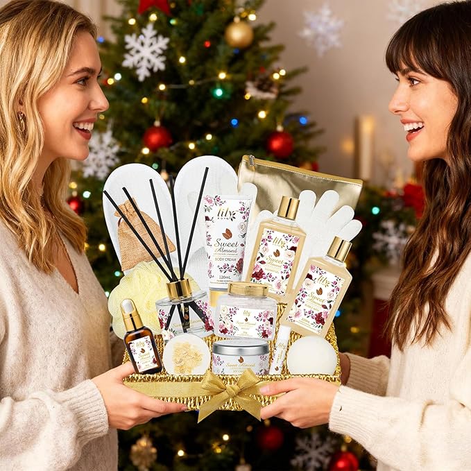 Mothers Day Gifts for Women 17-Piece Almond Luxury Spa Gift Set Bath and Body Gift Basket Set Care Kit with Shower Gel | Christmas, Valentines Day Gift for Mom, Birthday Gifts for Her, Wife, Mom