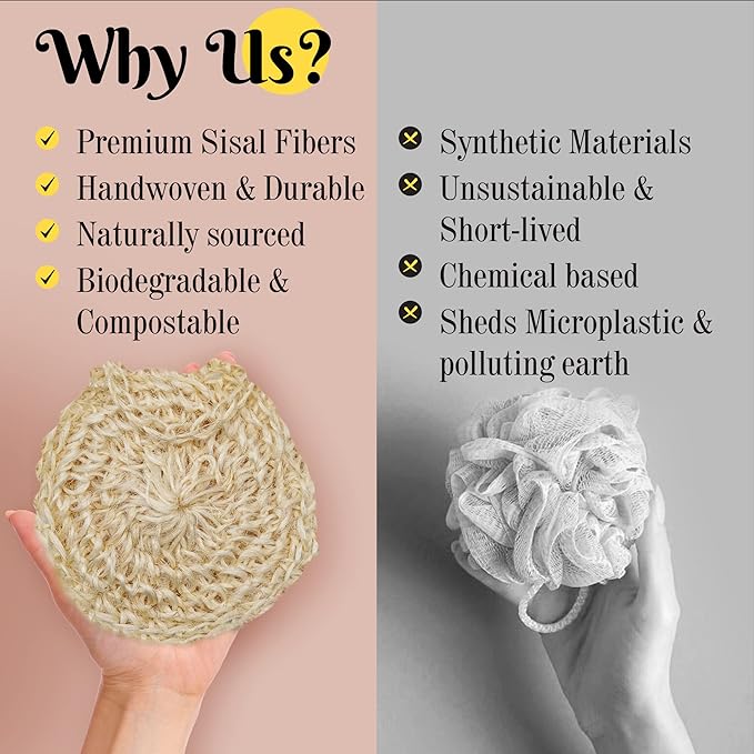 Natural Loofah Body Scrubber – Exfoliating Loofah Sponge, Handwoven Sisal Agave with Soap Pouch, Eco-Friendly Arabic - Turkish Bath Washcloth for Women & Men (2-Pack)