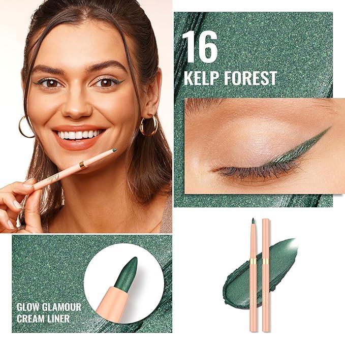 Oulac Moss Green Eyeliner Pencil, Waterproof Retractable Eye Liner Pen, Long Lasting Smudge Resistant, Vegan & Cruelty-Free, 16 Kelp Forest