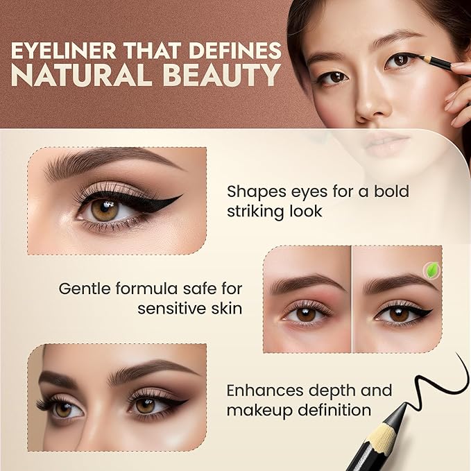 Natural Eyeliner Pencil, Black - Hypoallergenic, Water & Smudge Proof Eyeliner for sharp Lines and Defined Eyes - Long-Lasting, Organic & Cruelty-Free with Jojoba & Castor Oil for Sensitive Eyes