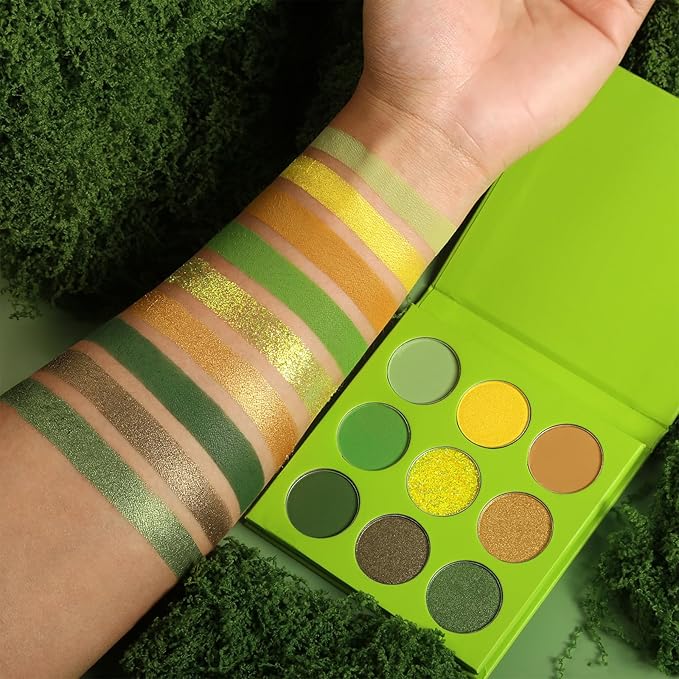 Green Brown Eyeshadow Palette, High Pigmented Matte Shimmer Forest Green Earth Neutral Eyeshadow for Natural Look, Bright Long Lasting Yellow Glitter Warm Eye Shadow Pallet for Older Women, Blendable