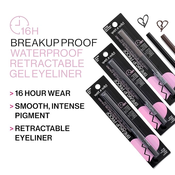 wet n wild Mega Last Breakup Proof Retractable Eyeliner - Ultra-Fine Brush, Waterproof,16-Hour Long-Lasting Wear - Cruelty-Free & Vegan - Black
