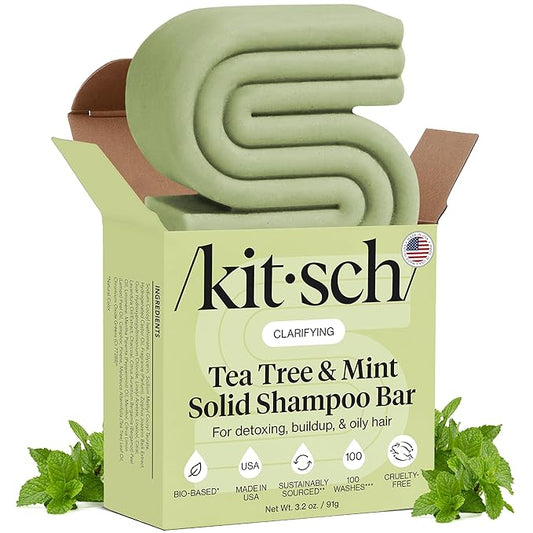 Kitsch Clarifying Tea Tree & Mint Shampoo Bar - Tea Tree Shampoo for Build-Up Removal - Hair Shampoo Bar for Scalp & Oil Control - Vegan Hair Care, Made in USA, 3.2 oz
