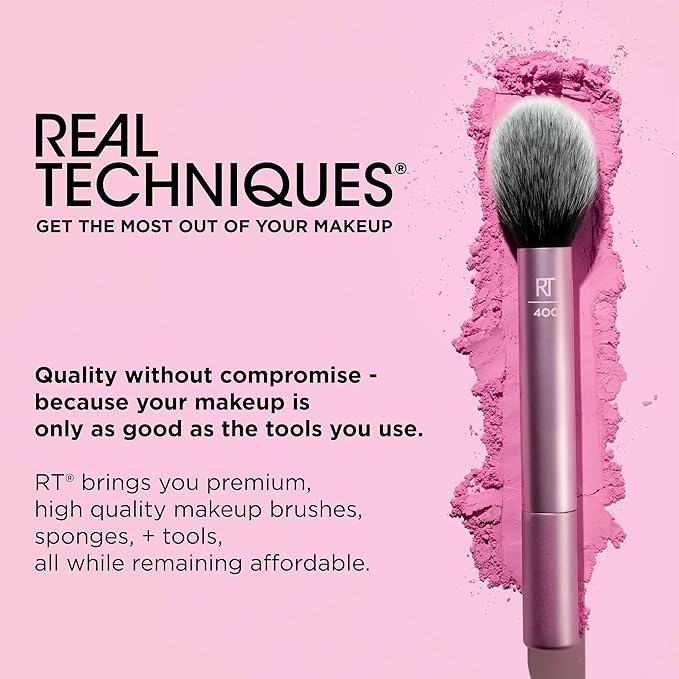 Real Techniques Cherry On Top A Brighter Hue Base Set, Face Makeup Brushes & Travel Covers, For Foundation, Concealer, Powder, & Blush, Synthetic Bristles, Vegan & Cruelty-Free, 6 Piece Set