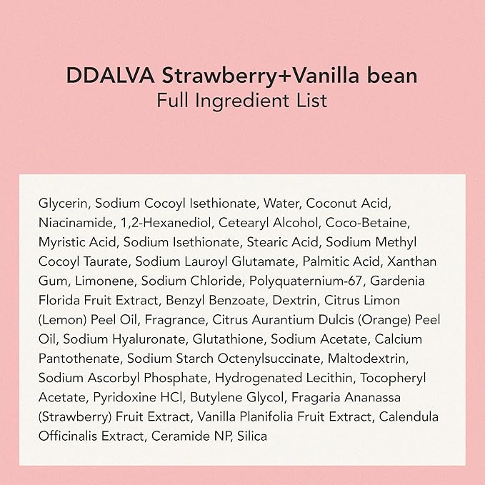 Whipped Korean Skincare Face Wash, Hydrating Vegan Facial Cleanser for Dry Skin with Niacinamide, Hyaluronic Acid, Ceramide, Strawberry & Vanilla, Cleanser for Sensitive Skin