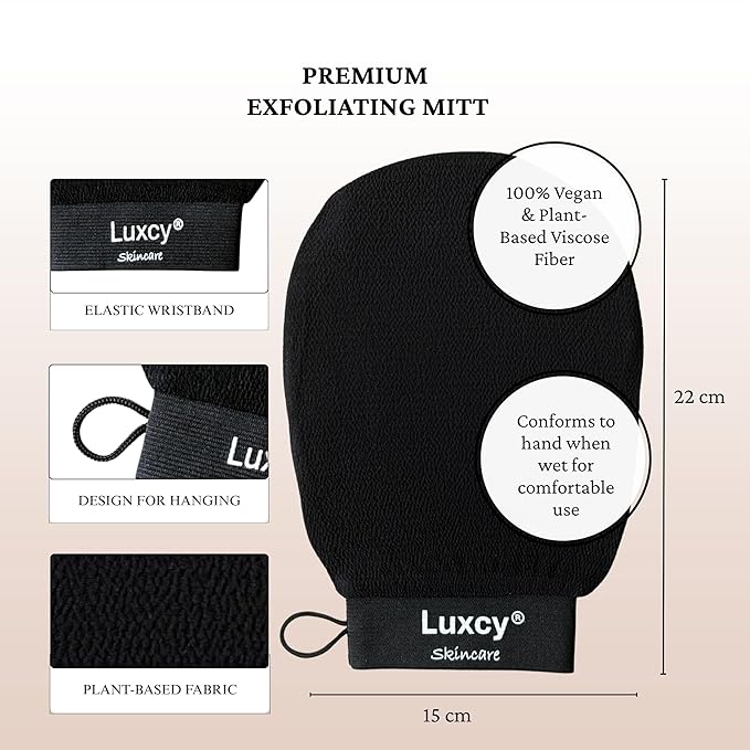 Premium Korean Exfoliating Mitt & Body Scrubber Glove, Viscose Fiber Dead Skin Remover for Smooth, Radiant Skin, Shower Skincare, Keratosis Pilaris Treatment & Self-Tan Prep (2 Pack)