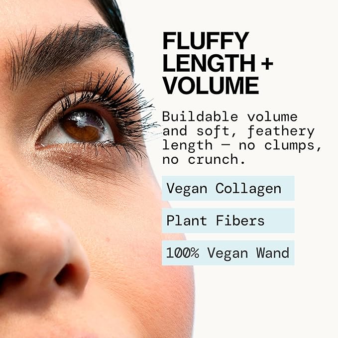 Pacifica Vegan Collagen Fluffy Lash Mascara – Black Thickening & Lengthening Mascara with Plant Fibers, Full Fluffy Lashes, Vegan & Cruelty-Free, 0.24 oz