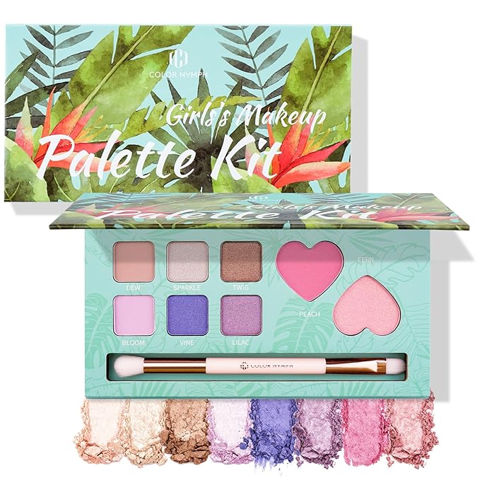 Color Nymph Girls Eye & Cheek Makeup Palette - Eyeshadow & Blush & Highlighter Palette for Teens Girls Tweens, Beginner-Friendly, Gentle Makeup Kits for Starter, Makeup Gift for Birthday (Mint Green)