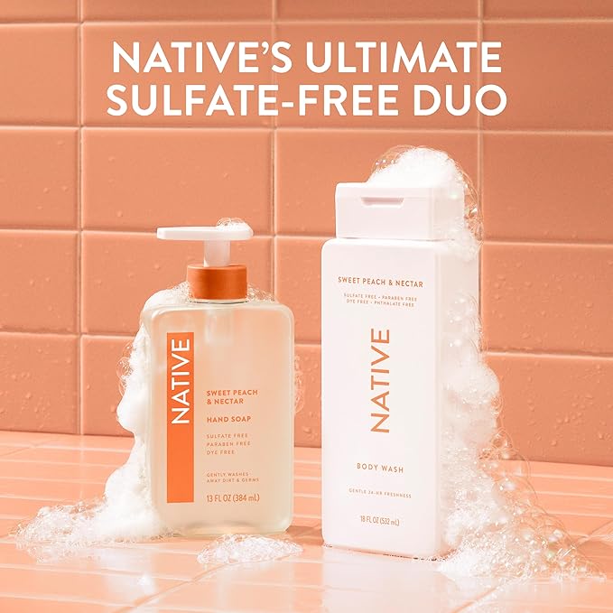 Native Body Wash Contains Naturally Derived Ingredients | For Women & Men, Sulfate, Paraben, & Dye Free Leaving Skin Soft and Hydrating | Sweet Peach & Nectar 18 oz