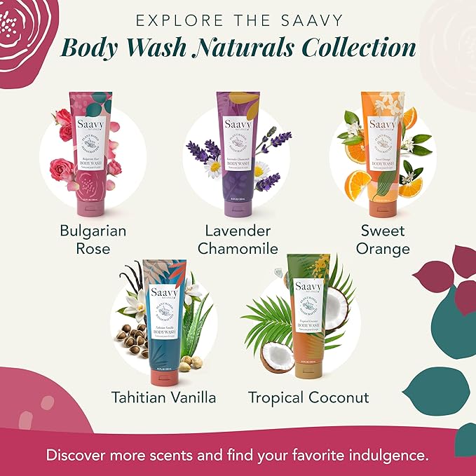 Saavy Naturals Moisturizing Body Wash for Sensitive Skin– Plant-Based & Pure with Coconut Oil, Shea Butter & Aloe Vera – Paraben-Free, Cruelty-Free – Bulgarian Rose – 8.5 fl oz, 2 pack