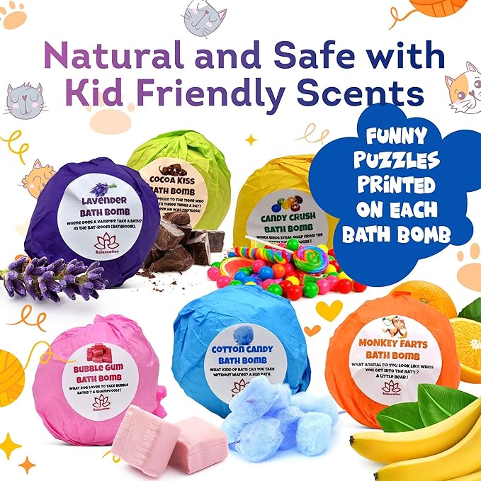 Bath Bombs for Kids Set with Toys Surprise Inside for Kids (Cats)
