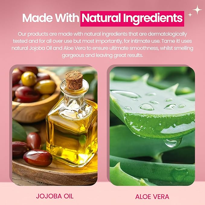 WooWoo Tame It! Natural Intimate Hair Removal Cream - Painless Vegan Hair Remover For Sensitive Skin - Depilatory For Genitals, Bikini, Legs & Bum - Women In-Shower Cream With Aloe Vera - 100ml