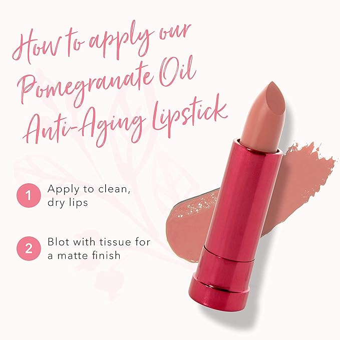 100% PURE Pomegranate Oil Anti-Aging Lipstick Long Lasting, Vibrant Makeup - Moisturizing Cocoa Butter Satin Finish - Vegan Fruit Pigmented Bee Balm Color (Warm Deep Peachy Pink) - 0.15 oz