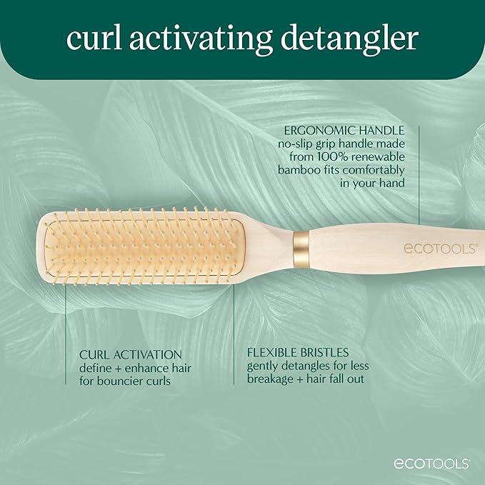 EcoTools Curl Activating Detangler Hairbrush, Gently Detangle Wet Hair, Style, Define, & Enhance Curly & Wavy Hair, Less Breakage & Fall Out, Renewable Bamboo, Vegan & Cruelty-Free, 1 Count