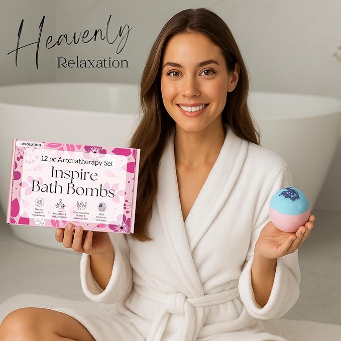 EvolutionUSA Inspire Bath Bombs for Women & Girls – 12 Flower Topped Bath Bombs Girls, Lush Woman Bathbomb Set, Organic Bath Fizzers, Luxury Gift Mothers Day, Birthday, Valentines, Easter or Self Care