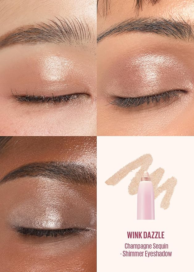 Kaja Eyeshadow - Wink Dazzle 02 Champagne Sequin (Shimmer) | Glitter, Smudge Proof, Creamy Formula, Vegan, Cruelty-Free, Creamy, Blendable, High Pigmentation Shimmer Stick, Long Lasting, Waterproof