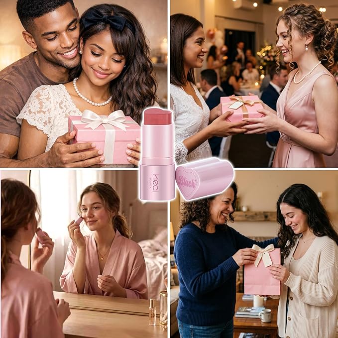 Cream Blush Stick, Heart-Shaped Cream-to-Powder Blush 0.25 oz – Soft-Focus Long-Lasting Cheek & Eye Color, Jojoba Oil & Shea Butter, Vegan & Cruelty-Free, Gift for Her, SPICY