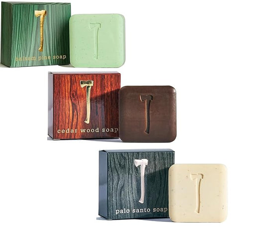 Kalastyle Wood Aromatics Collection Soap Trio | BALSAM and PINE, PALO SANTO, CEDAR WOOD Soaps | Exfolating | Refreshing | Vegan | Cruelty-Free | 3 x 5.4 ounce Soap Bars