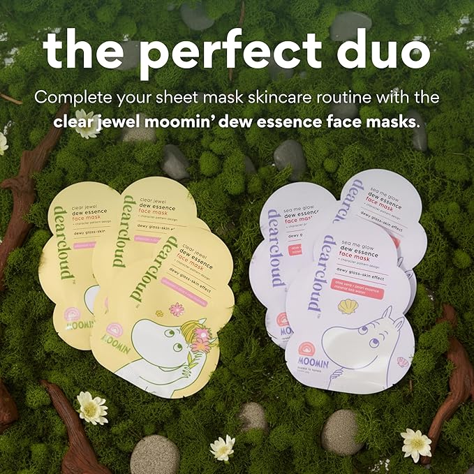 dearcloud Moomin' Sea Me Glow Dew Essence Face Mask, Korean Sheet Mask - Allantoin, Niacinamide & Cica (3 Count)