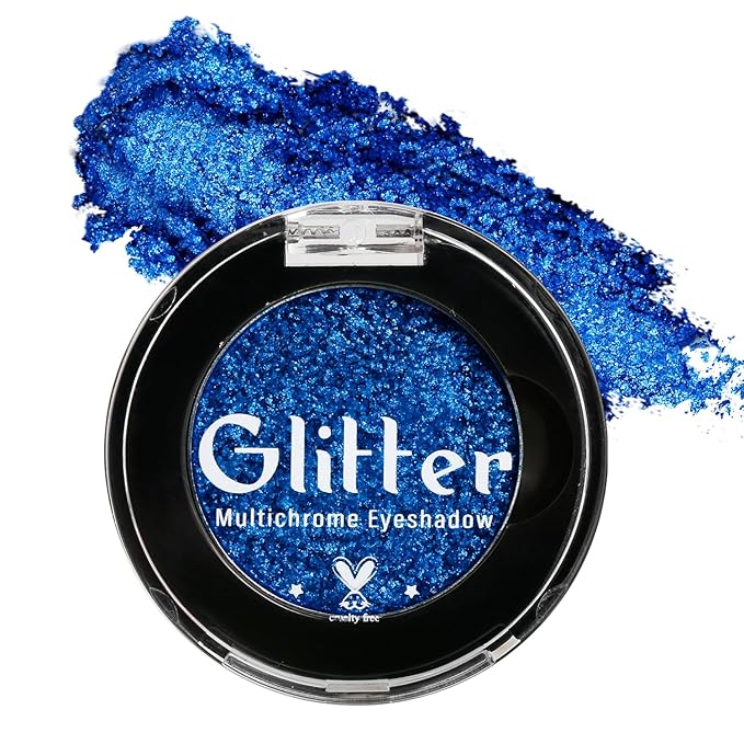 Blue Glitter Eyeshadow, Highly Pigmented Bright Sparkly Eye Makeup, Long Lasting Holographic Royal Blue Shimmer Chrome Eye Shadow Palette Single for Brown Eyes, Vegan Cruelty & Talc Free (Royal #6E)
