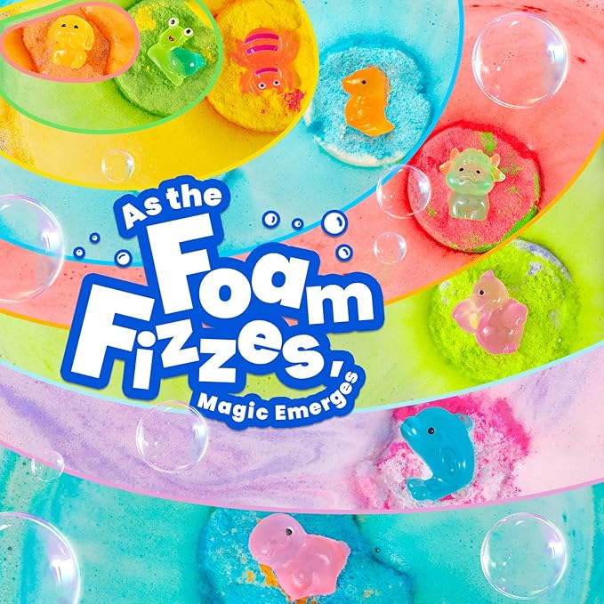 Bath Bombs for Kids with Surprise Inside, 32 Pack 1.8-Inch Fizzy Bath Bombs with 32 Different Glow-in-the-Dark Animal Toys, Kid-Friendly, Non-Toxic, 8 Scents, Birthday Party Favors & Stocking Stuffers