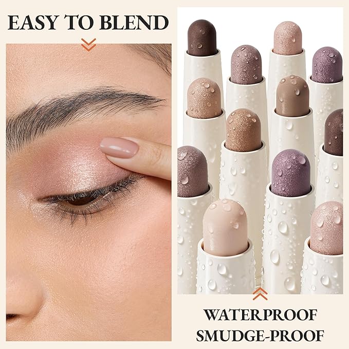 exmiloo Eyeshadow Stick – Dual-Ended Cream Eyeshadow Stick with Matte & Shimmer Shades, Long-Lasting Matte Eye Shadow for Easy Application (Sunrise Latte)