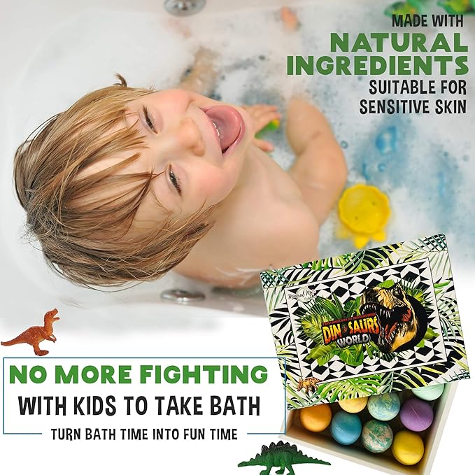 Bath Bombs for Kids with Surprise Inside - 12 Dinosaur Bath Bombs with Toys, Organic Colorful Bubble Bath Fizzies, Dino Egg Bath Bomb w/Rich Bubbles, Easter Basket Essentials for Kids, Boys, Girls
