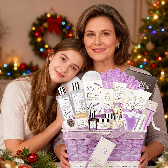Mothers Day Gifts for Mom Spa Gift Set for Women - 22 Piece Lavender Luxury Bath & Body Basket with Bath Bomb | Spa Bath Gift Set for Birthday Gifts, Valentines Day Gift, Christmas Gift for women