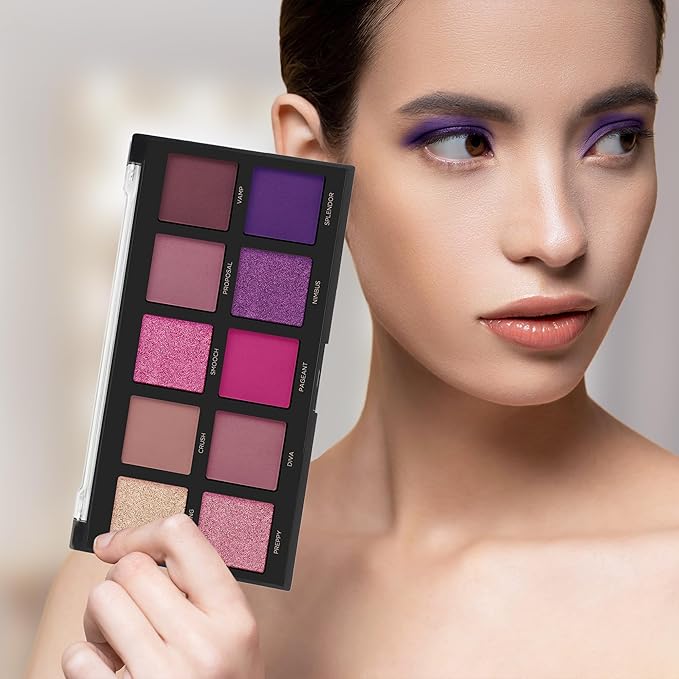 Profusion Cosmetics 10 Shade Eyeshadow Palette - High Pigmented Multi-Finish Colors, Vegan & Cruelty-Free, Create Stunning Looks On-the-Go - Travel-Friendly & Versatile Makeup, Fuchsia