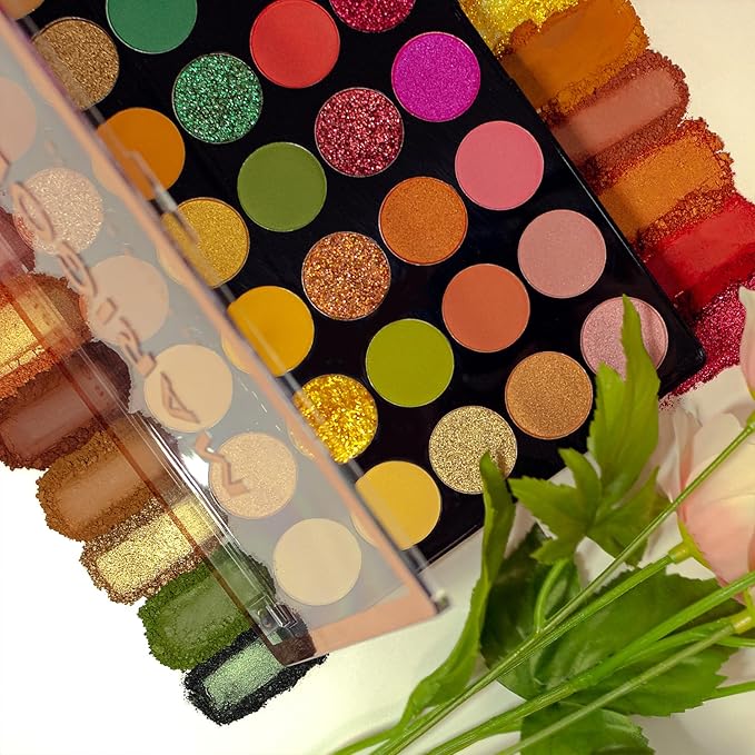 Profusion Cosmetics Marigold 35 Shade Eyeshadow Palette – Multicolor Blendable Natural Shades in Matte, Shimmer, and Glitter Finishes, Long-Wear Formula, Vegan & Cruelty-Free Makeup