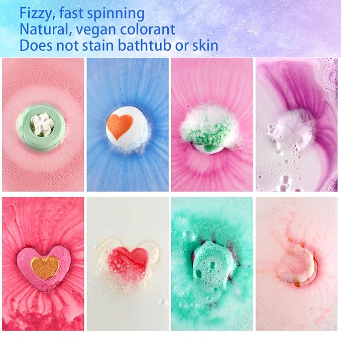 Bath Bombs for Girls - Bath Bombs, Valentines Day for Women Kids, Bubble Bath, Handmade Bath Bomb Gift Set Bathbombs Relaxing Spa Gifts Basket for Her Wife Mom Birthday Gifts