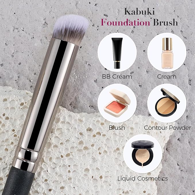 ENERGY Small Concealer Brush Mini Flat Angled Kabuki for Under Eye Concealing Blending with Powder Liquid Cream Make Up Appllicator Soft Vegan Makeup Brush
