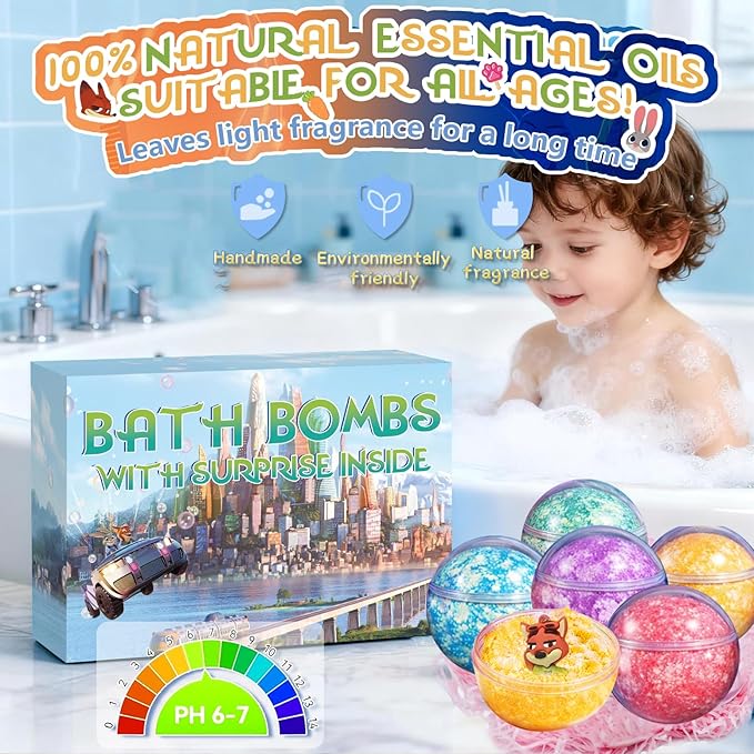 Bath Bombs for Kids: Zoo City Dig a Bath Bombs with Toys Inside, Organic Bath Bomb Rich in Natural Essential Oils, Kids Bath Bomb Set for Dry Skin Moisturize, Easter Basket Stuffers for Kids (6 Pcs)