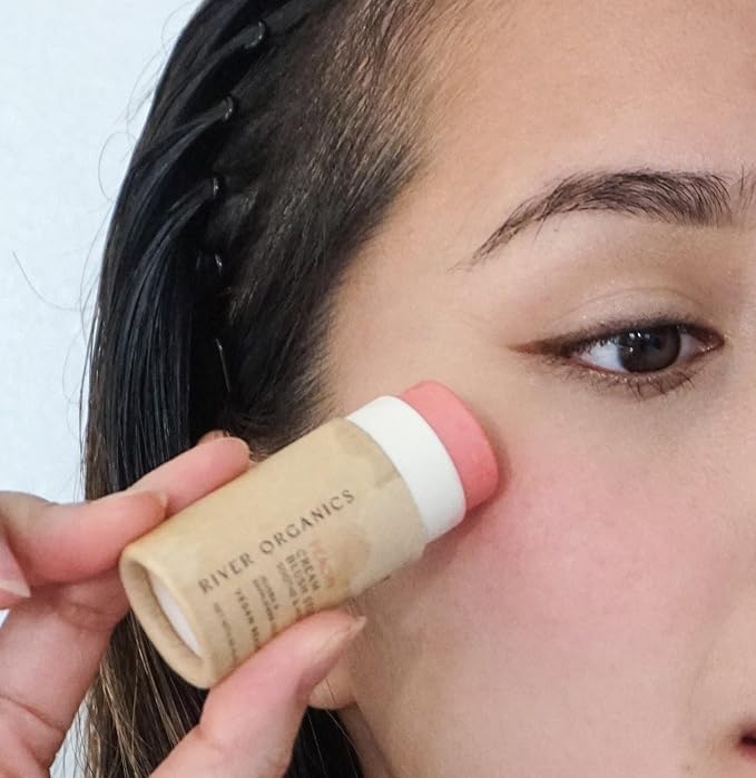 Vegan Blush Stick - Hydrating, Multi-Use Cream Blush for Cheeks, Natural, Organic ingredients, Plastic-free packaging | River Organics 0.50 oz. (Peachy)