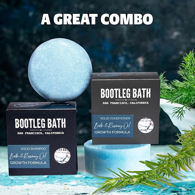 Growth Formula Shampoo and Conditioner Bar Set with Biotin and Rosemary Essential Oil, Vegan, Sulfate-Free, Phthalate-Free, Paraben-Free, Eco Friendly, 2.2 oz bars