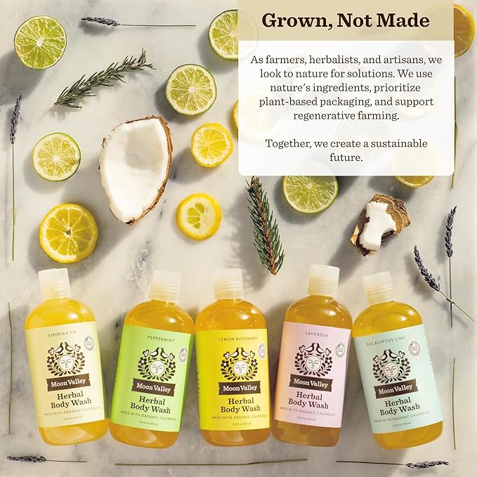 Herbal Body Wash, Siberian Fir by Moon Valley, All Natural Ingredients, No Parabens, Vegan, Moisturizing Essential Oils, Two Pack