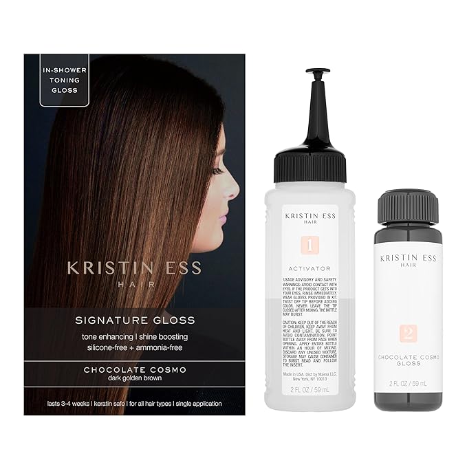 Kristin Ess Hair Gloss in Chocolate Cosmo Dark Golden Brown - 4 Wk Semi Permanent Hair Color for Women - Chocolate Brown Color Depositing Conditioner & Toner for Vibrant Color + Shine - Hair Dye Glaze