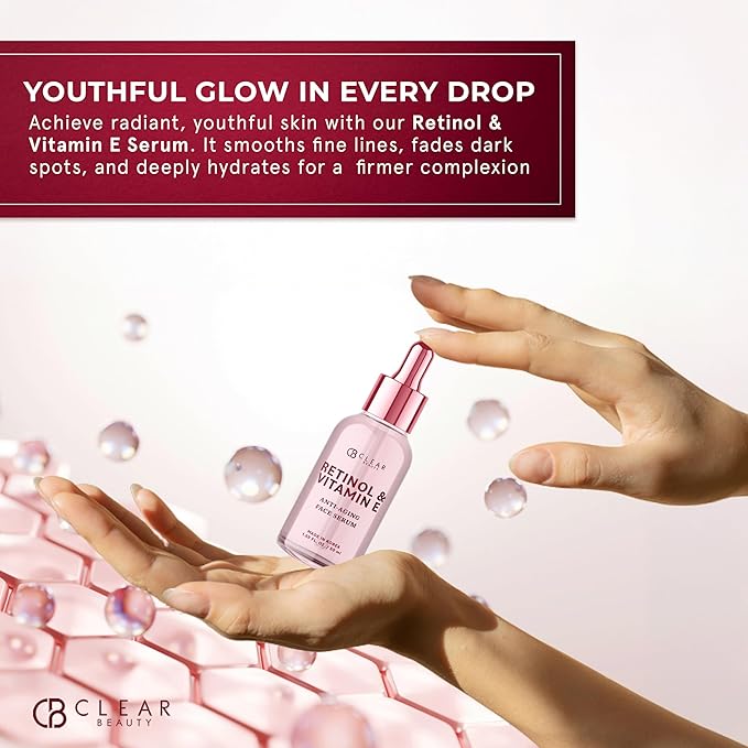 Clear Beauty Retinol Serum For Face with Vitamin E – Dermatologist Tested Anti Aging Korean Skin Care –, Deep Hydration, Smooths Fine Lines, Refines Texture – Vegan, Clean Beauty – 1.69 Fl Oz