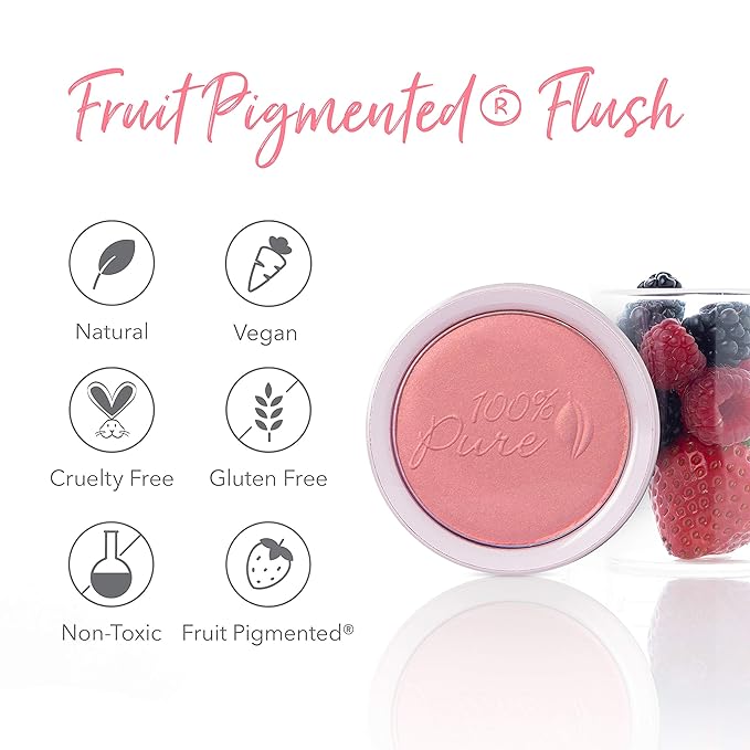 100% PURE Powder Blush (Fruit Pigmented), Peppermint Candy, Soft Shimmery Finish, Nourishes Skin w/Rosehip Oil, Cocoa Butter, Natural Makeup (Shimmery Neutral Pink) - 1.81 oz
