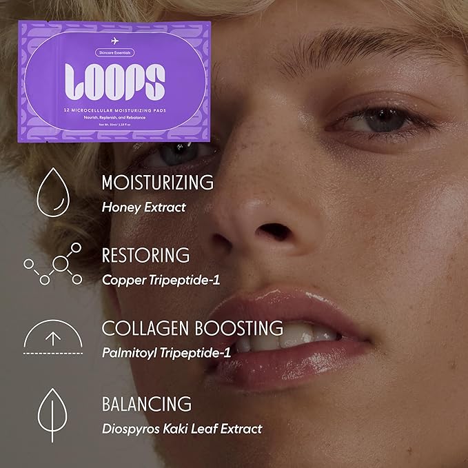 LOOPS MicroCellular Moisturizer Korean Skincare - Nourish, Replenish, and Rebalance - Collagen Boosting & Restoring - Pre-soaked Veocell Embo Bamboo Pad - Anti-Aging Face Moisturizer - Pack of 7