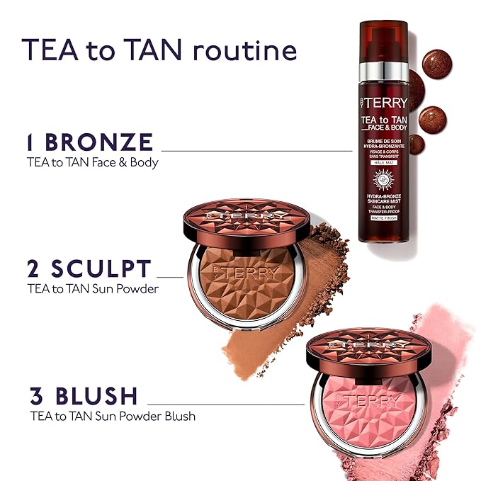 By Terry Tea To Tan Blush Powder - Organic Black Tea and Shea Butter Infused Blush for Cheeks - Vegan Skincare Face Makeup - N3 Pink Passion - 0.24 oz